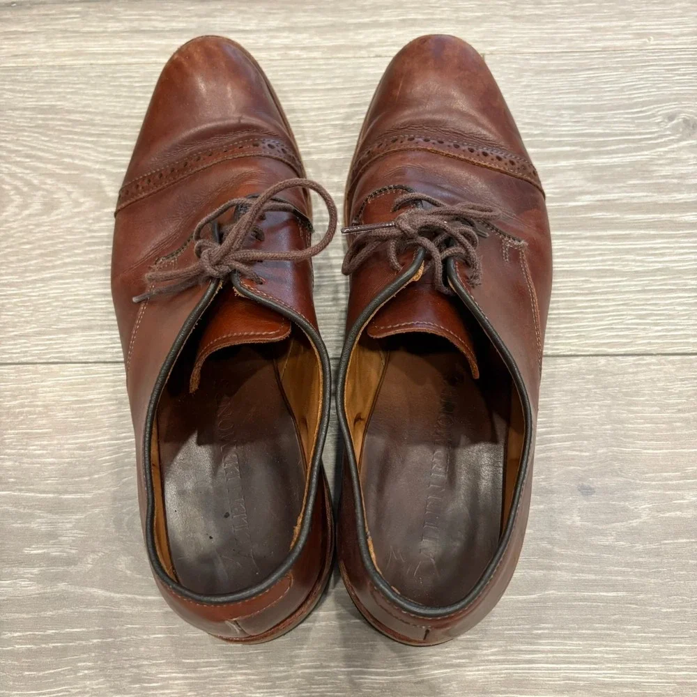 Allen Edmonds Mens Tan Brown Cap Toe Lace Up Classic Leather Dress Shoes Sz 9.5D